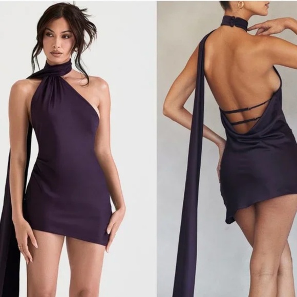 House of CB 'Aida' Night Shade Asymmetric Wrap Neck Dress NWOT size L‎ - Picture 1 of 6